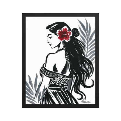 Acrylic painting of a Pacific Islander hula dancer, AAPI Polynesian girl art in tropical decor style, ideal for boho and modern interiors.