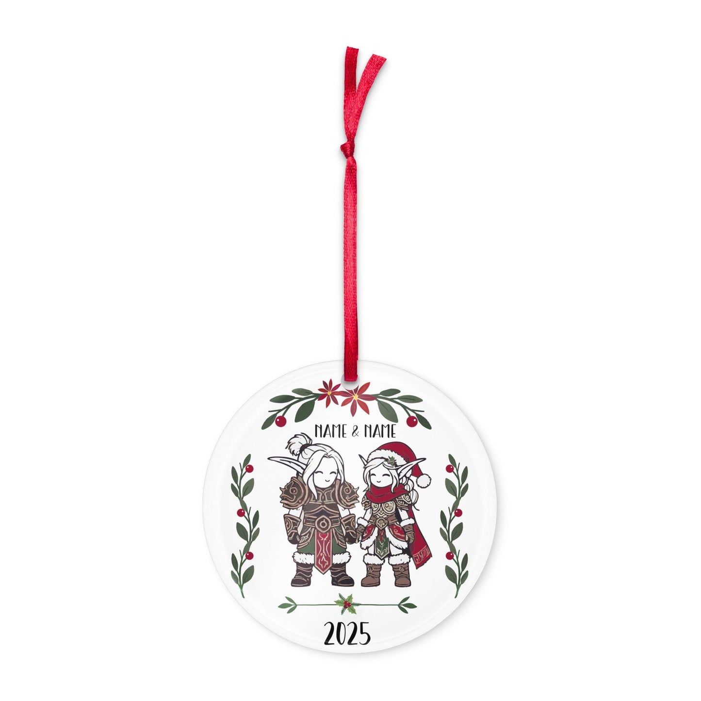 Personalized RPG Couple Christmas Ornament – Celebrate your shared adventures with this custom gamer ornament for WoW and tabletop fans.