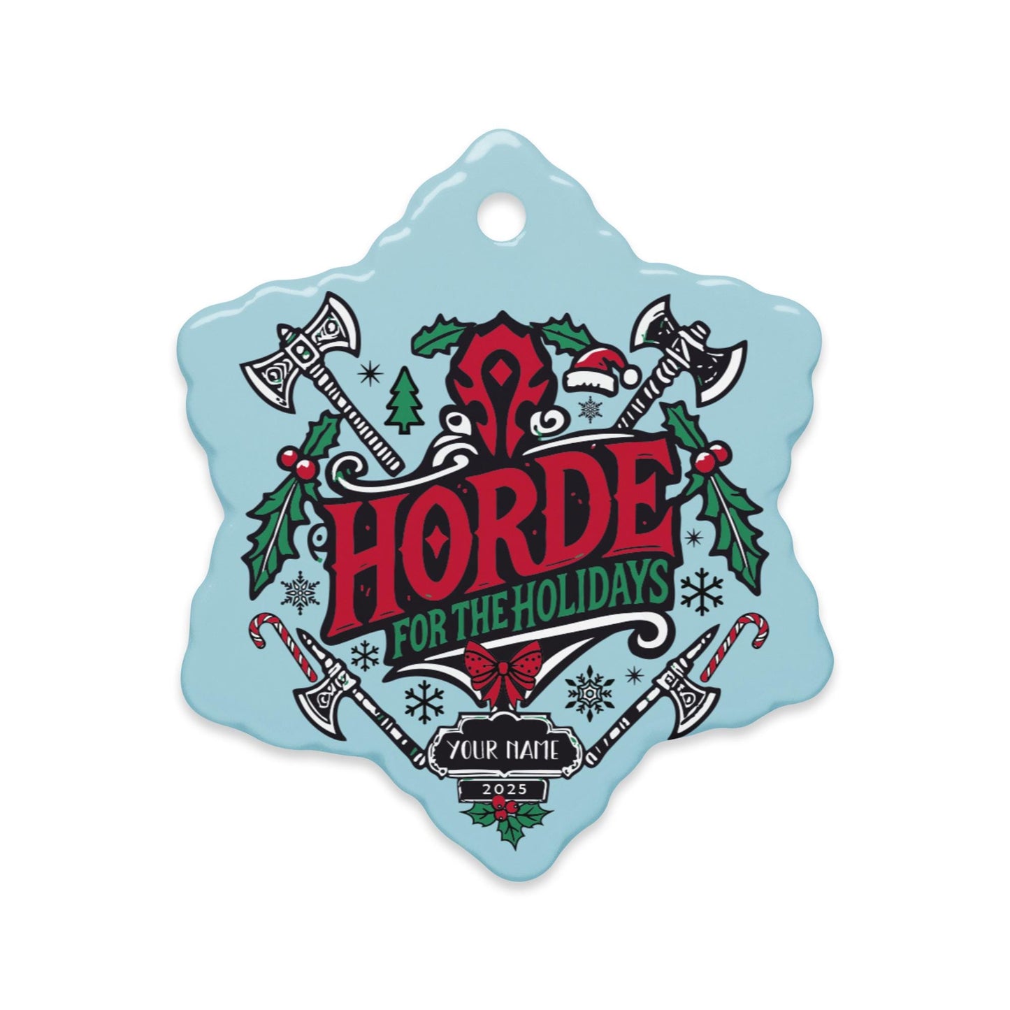 WoW Horde Christmas Tree Decor – Personalized ceramic ornament to celebrate the holidays in true Warcraft style.