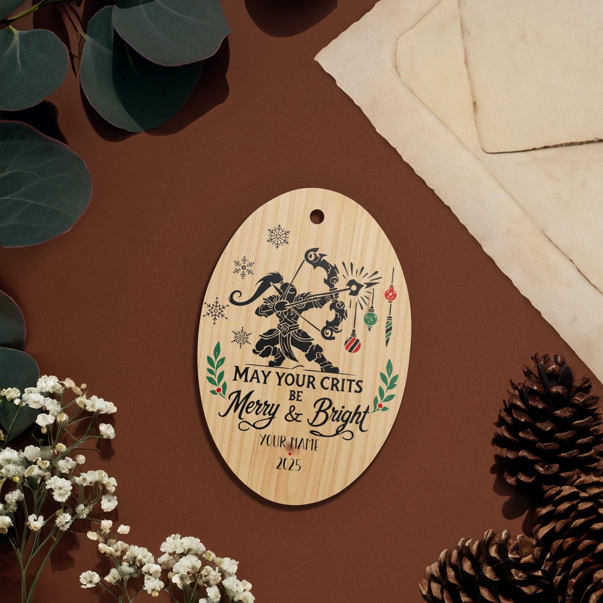 Personalize May Your Crits Be Merry and Bright Gamer Christmas Ornament, Custom RPG Holiday Gift DnD WoW MTG Ornament Nerdy Tree Decoration