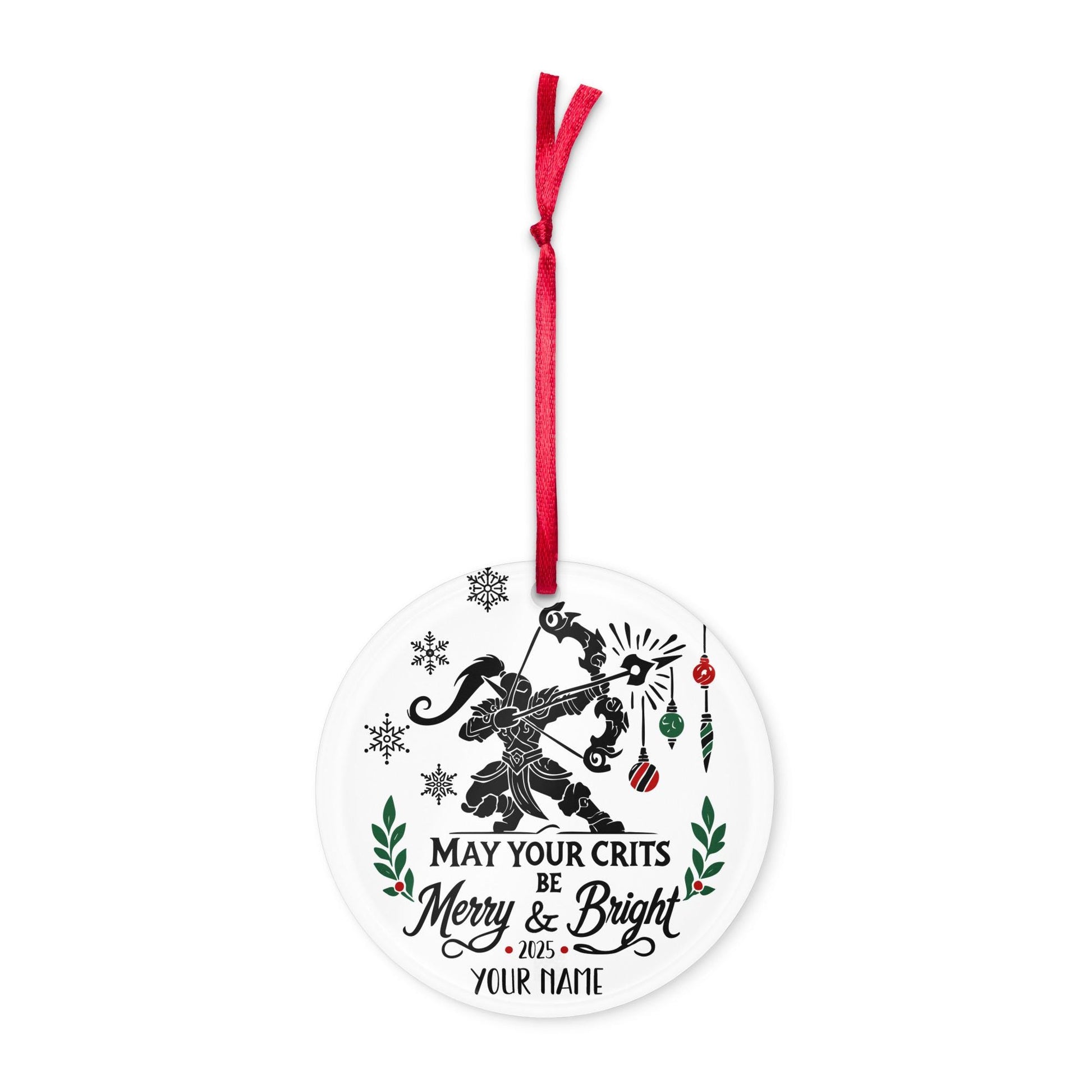 Personalize May Your Crits Be Merry and Bright Gamer Christmas Ornament, Custom RPG Holiday Gift DnD WoW MTG Ornament Nerdy Tree Decoration