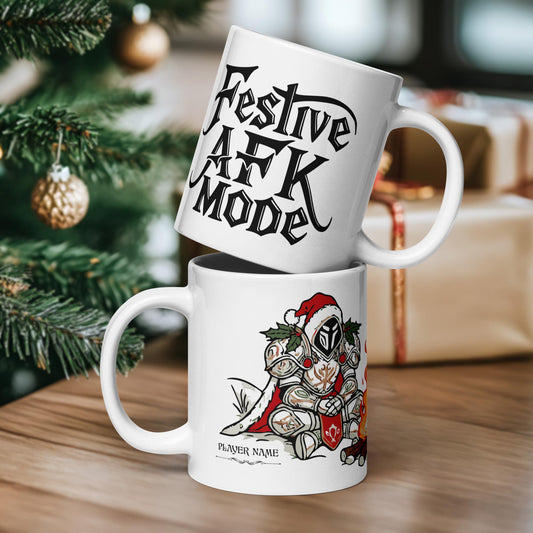 Personalize WoW Festive AFK Mode Coffee Mug – Custom World of Warcraft holiday mug for gamers celebrating in AFK style.