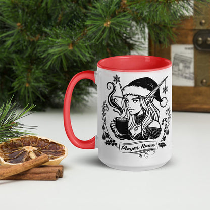 Personalize Powered by Hot Cocoa Gamer Girl Coffee Mug, World of Warcraft Gamer Girl Mug WoW D&D MTG Christmas Gamer Gift Holiday Gaming Cup