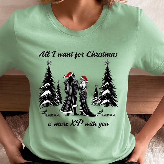 Personalize WoW All I Want For Christmas Couple Shirt – Custom holiday shirt for gamer couples who love World of Warcraft.