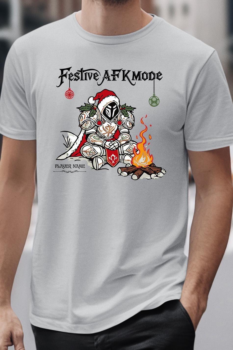 Personalize Festive AFK Mode Gamer Shirt, World of Warcraft Holiday T-shirt WoW D&D MTG Christmas Gift Custom Nerdy Gamer Christmas Shirt