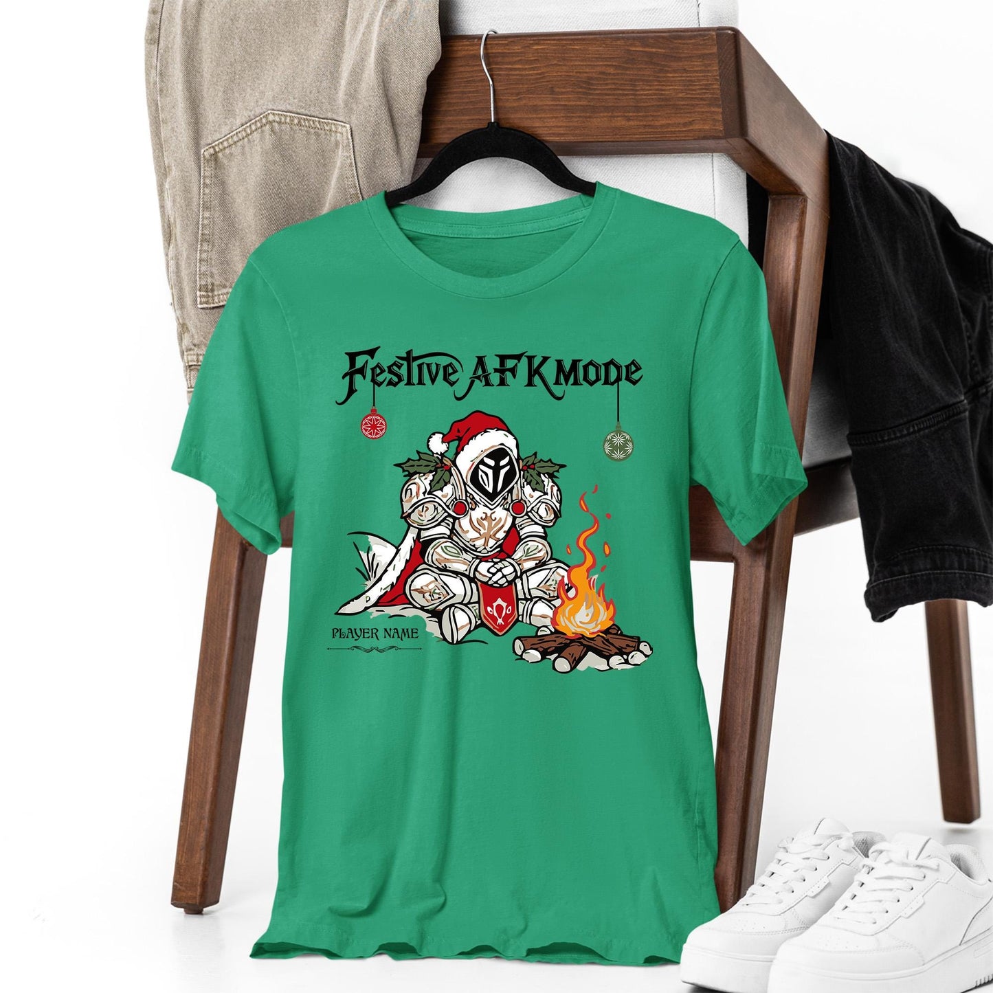 Personalize Festive AFK Mode Gamer Shirt, World of Warcraft Holiday T-shirt WoW D&D MTG Christmas Gift Custom Nerdy Gamer Christmas Shirt