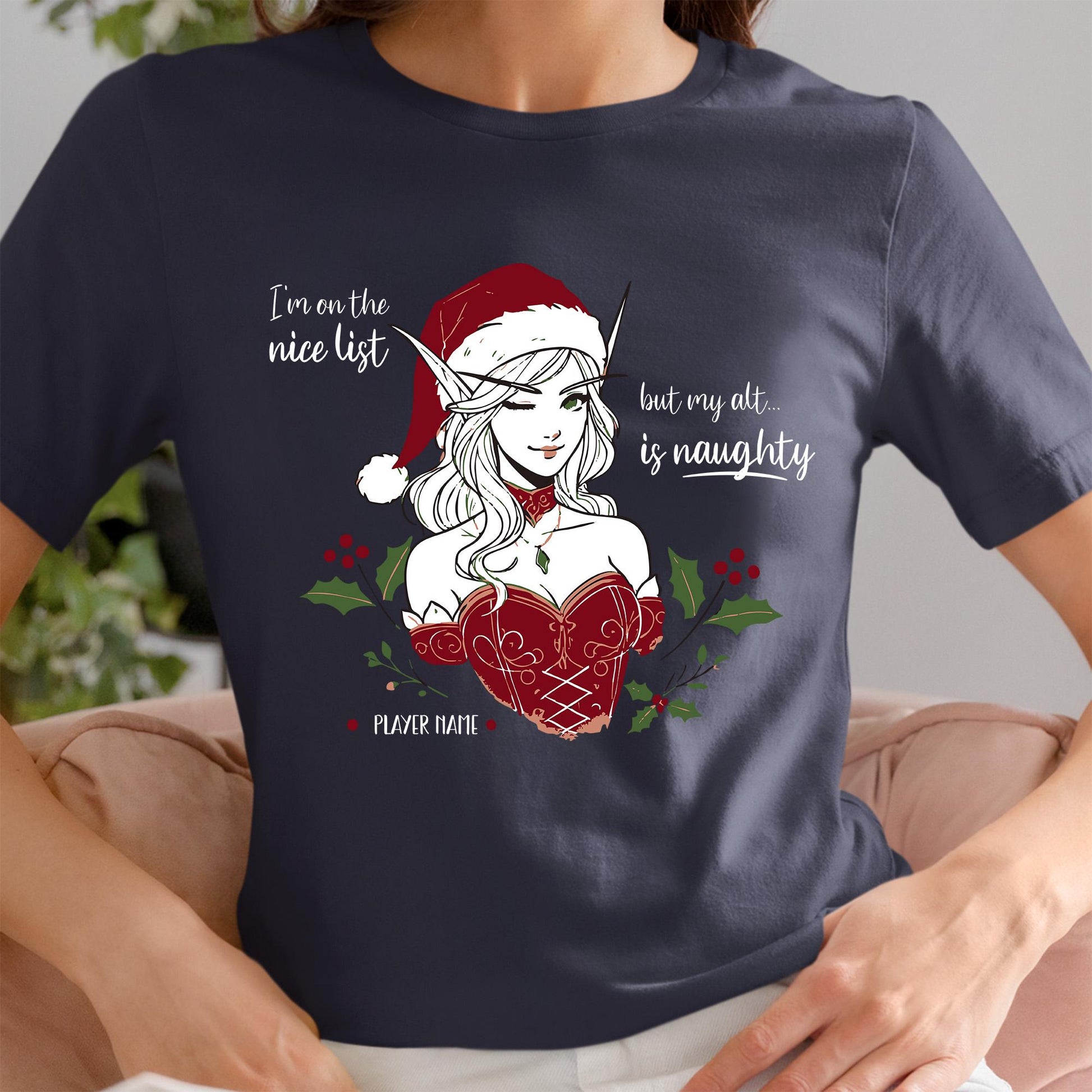 Gamer Girl Christmas Shirt – Cute and nerdy holiday tee perfect for RPG-loving girls who play WoW, D&D, and more.