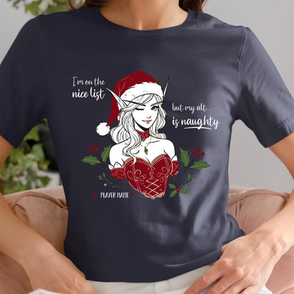 Gamer Girl Christmas Shirt – Cute and nerdy holiday tee perfect for RPG-loving girls who play WoW, D&D, and more.
