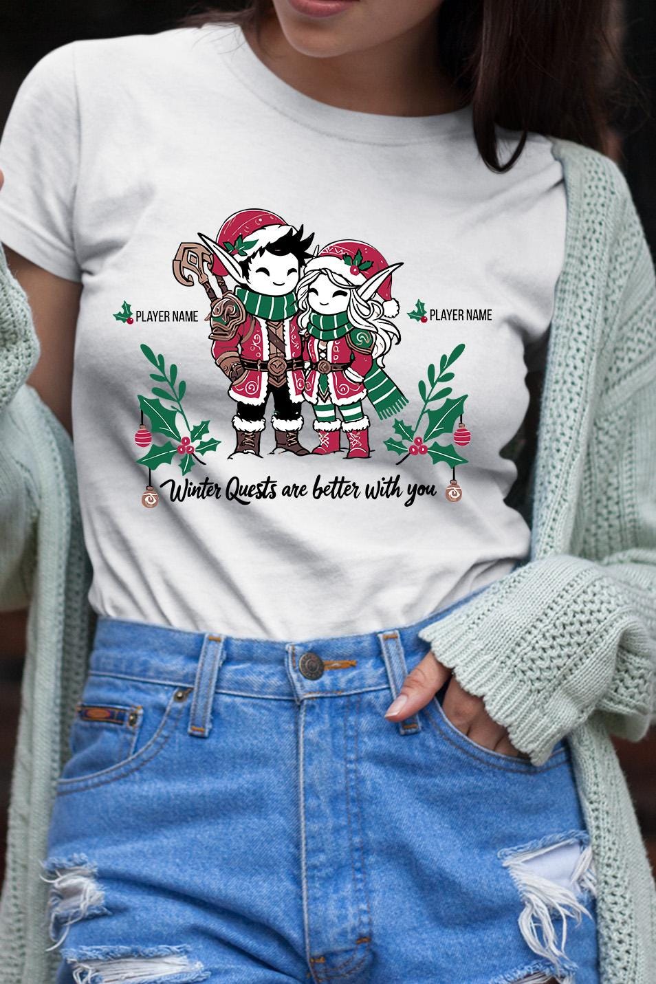 World of Warcraft Christmas Shirt for Couples – Festive matching tee for WoW players celebrating the holidays in style.