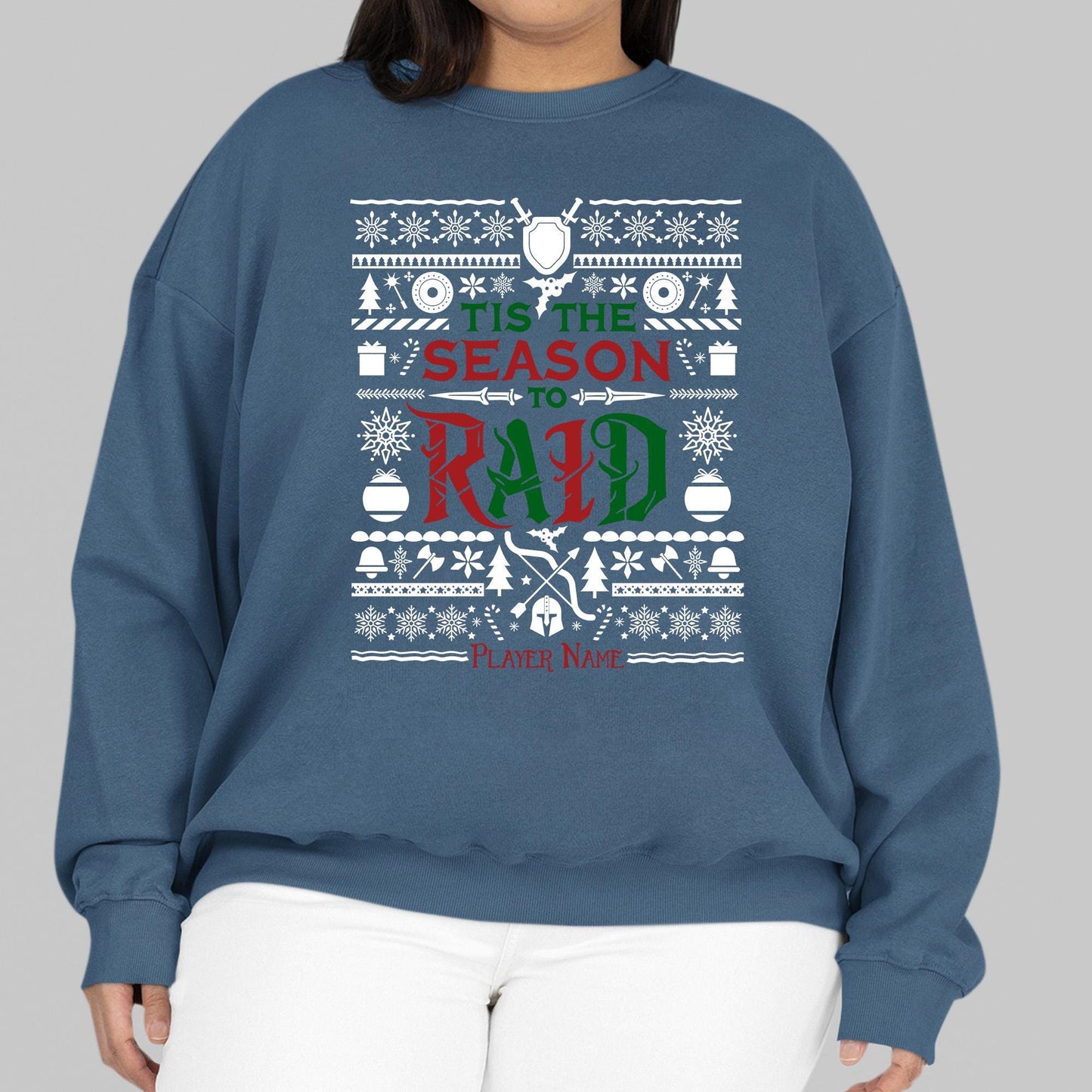 Personalize Tis the Season to Raid Christmas Sweater, World of Warcraft Christmas Holiday Sweatshirt Nerdy Gamer WoW DnD MTG Holiday Gift