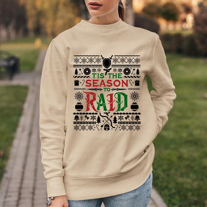 Personalize Tis the Season to Raid Christmas Sweater, World of Warcraft Christmas Holiday Sweatshirt Nerdy Gamer WoW DnD MTG Holiday Gift