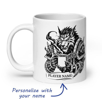 Personalize "Stay Feral" Warcraft Worgen Coffee Mug, WoW Alliance Warcraft Cup, Custom Werewolf Gift for Gamers, World of Warcraft Game Mug