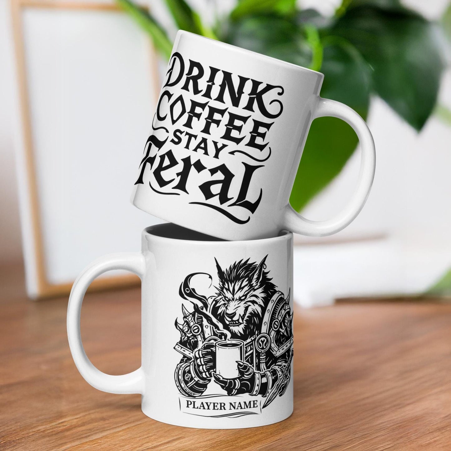 Personalize "Stay Feral" Warcraft Worgen Coffee Mug, WoW Alliance Warcraft Cup, Custom Werewolf Gift for Gamers, World of Warcraft Game Mug