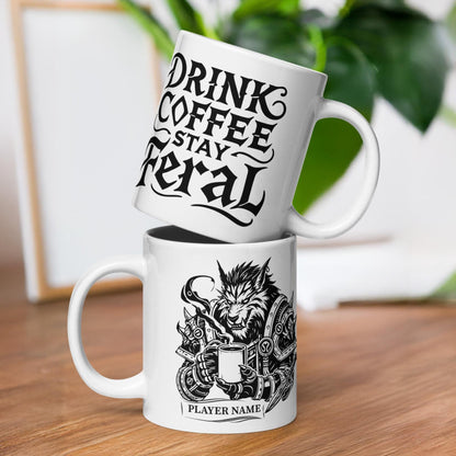 Personalize "Stay Feral" Warcraft Worgen Coffee Mug, WoW Alliance Warcraft Cup, Custom Werewolf Gift for Gamers, World of Warcraft Game Mug