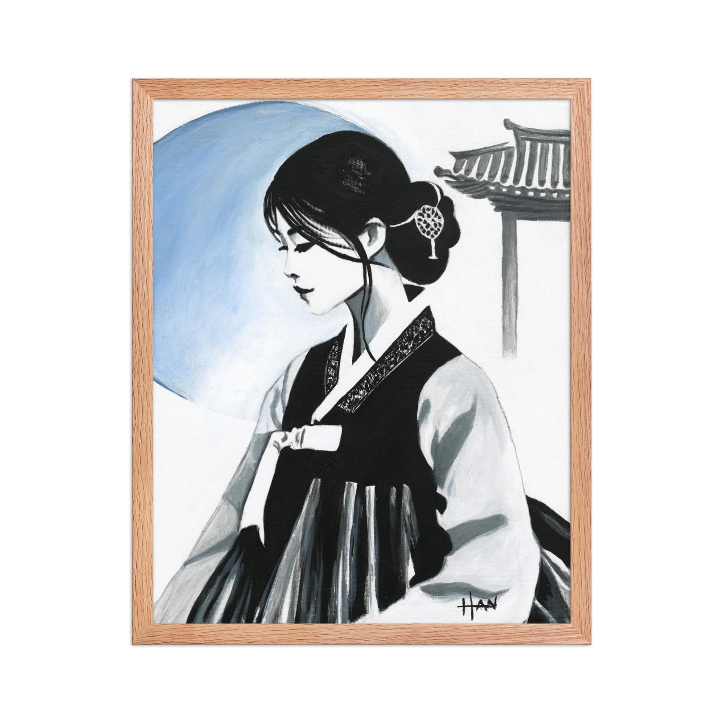 Acrylic painting print of Korean art featuring a traditional hanbok, designed as a modern minimalist wall art piece with Asian cultural and Seoul design influence.