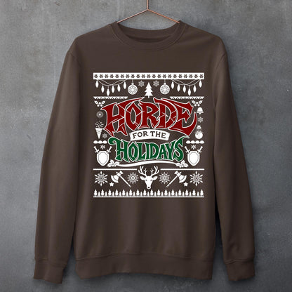 Personalize WoW Horde for the Holidays Ugly Christmas Sweater, Warcraft Christmas Sweater, Wow Holiday Gamer Cozy Sweatshirt Horde Xmas Gift