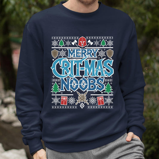 Warcraft Gamer Holiday Sweatshirt – Festive ugly Christmas sweater for MMORPG players celebrating Crit-Mas with nerdy Warcraft style.