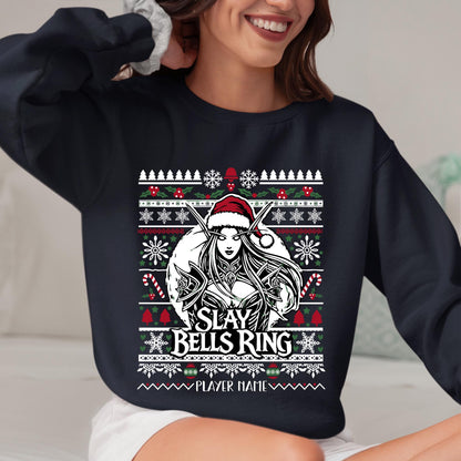 WoW D&D MTG Gamer Girl Cozy Sweatshirt – Fun holiday apparel for tabletop and MMORPG players who love nerdy Christmas style.
