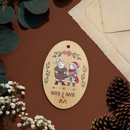 Personalize Gaming Elves Couple Christmas Ornament, Custom Gamer Couple Holiday Gift WoW DnD RPG Ornament Nerdy Christmas Tree Decoration