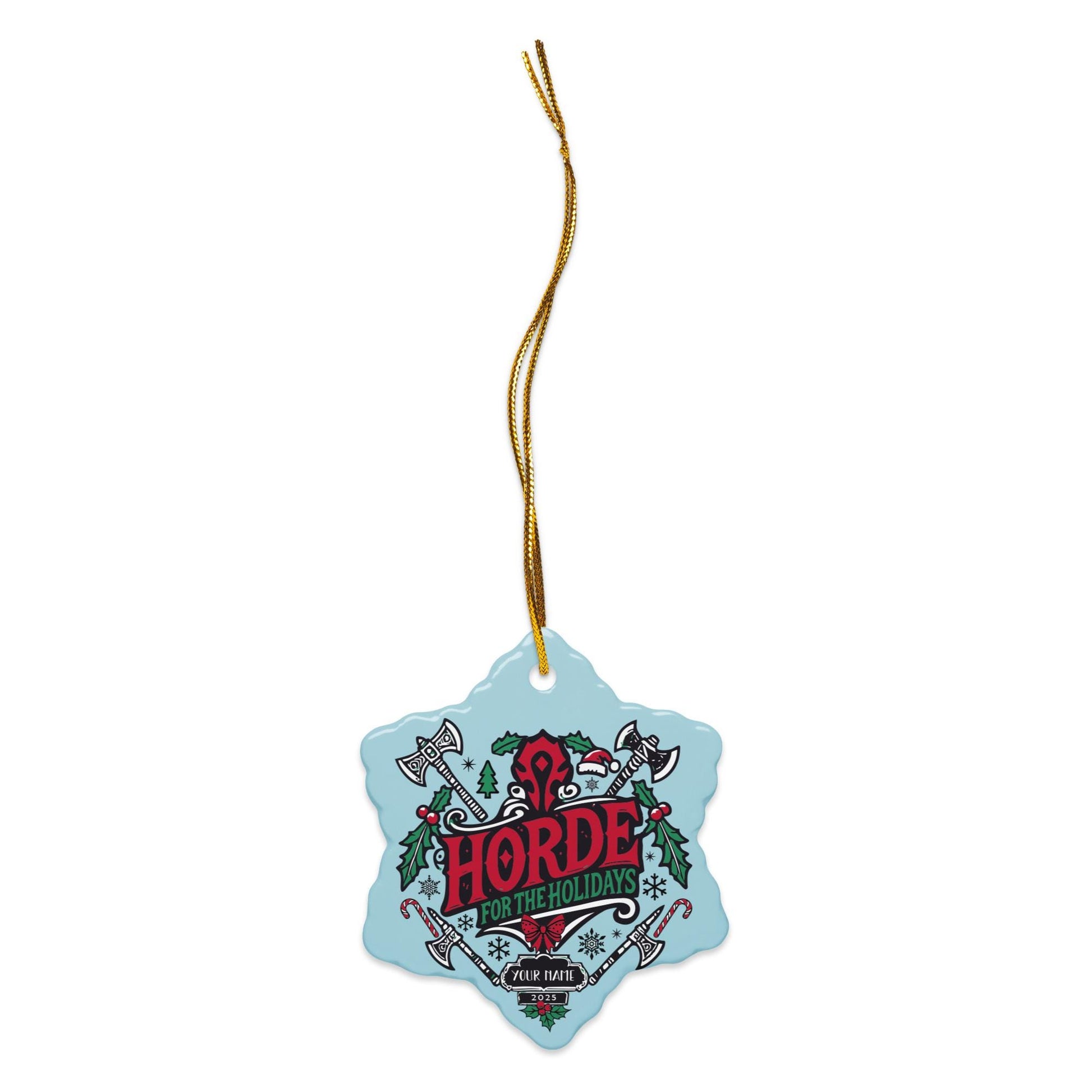 Custom Gamer Christmas Ornament WoW Horde Edition – Festive tree decoration for World of Warcraft enthusiasts.