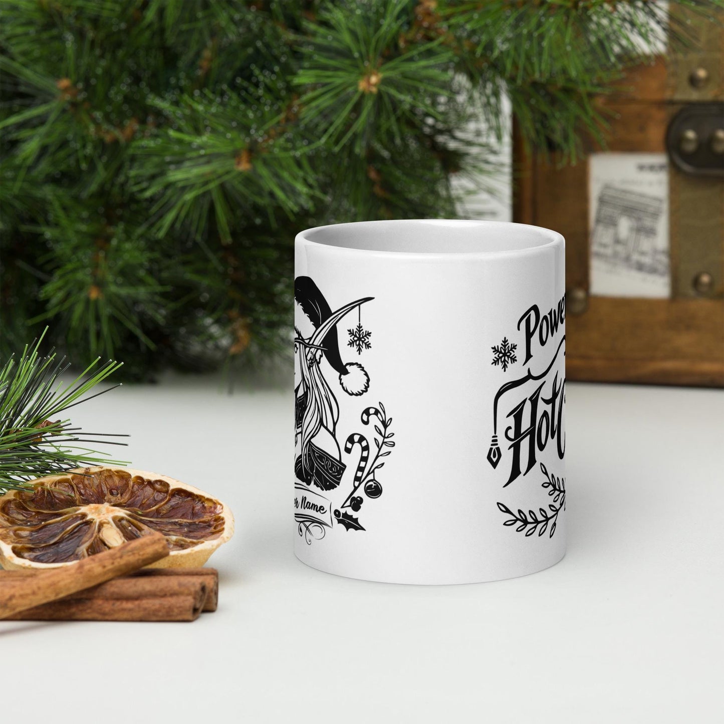 Personalize Powered by Hot Cocoa Gamer Girl Coffee Mug, World of Warcraft Gamer Girl Mug WoW D&D MTG Christmas Gamer Gift Holiday Gaming Cup