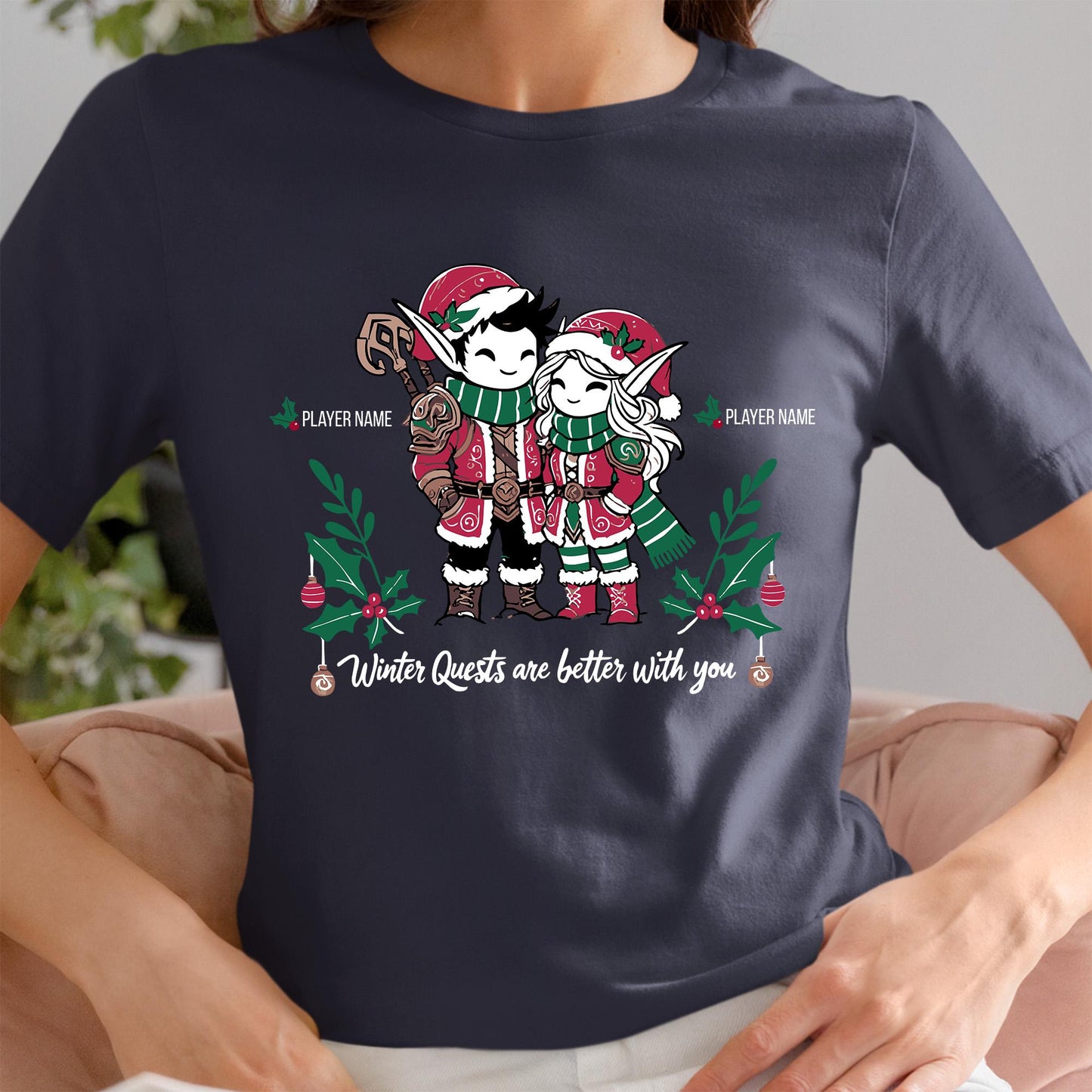 Custom RPG Gamer Couple Christmas Shirt – Celebrate your co-op love with this cozy, festive shirt designed for fantasy game lovers.
