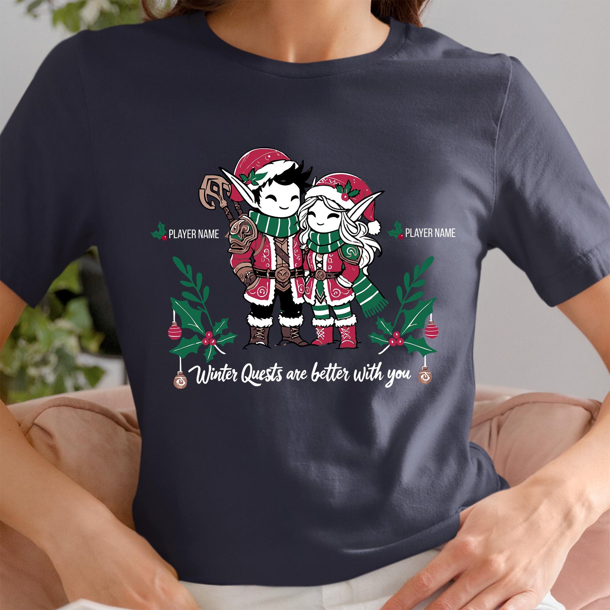 Custom RPG Gamer Couple Christmas Shirt – Celebrate your co-op love with this cozy, festive shirt designed for fantasy game lovers.