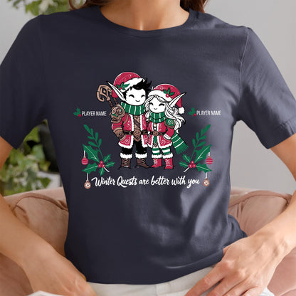 Custom RPG Gamer Couple Christmas Shirt – Celebrate your co-op love with this cozy, festive shirt designed for fantasy game lovers.