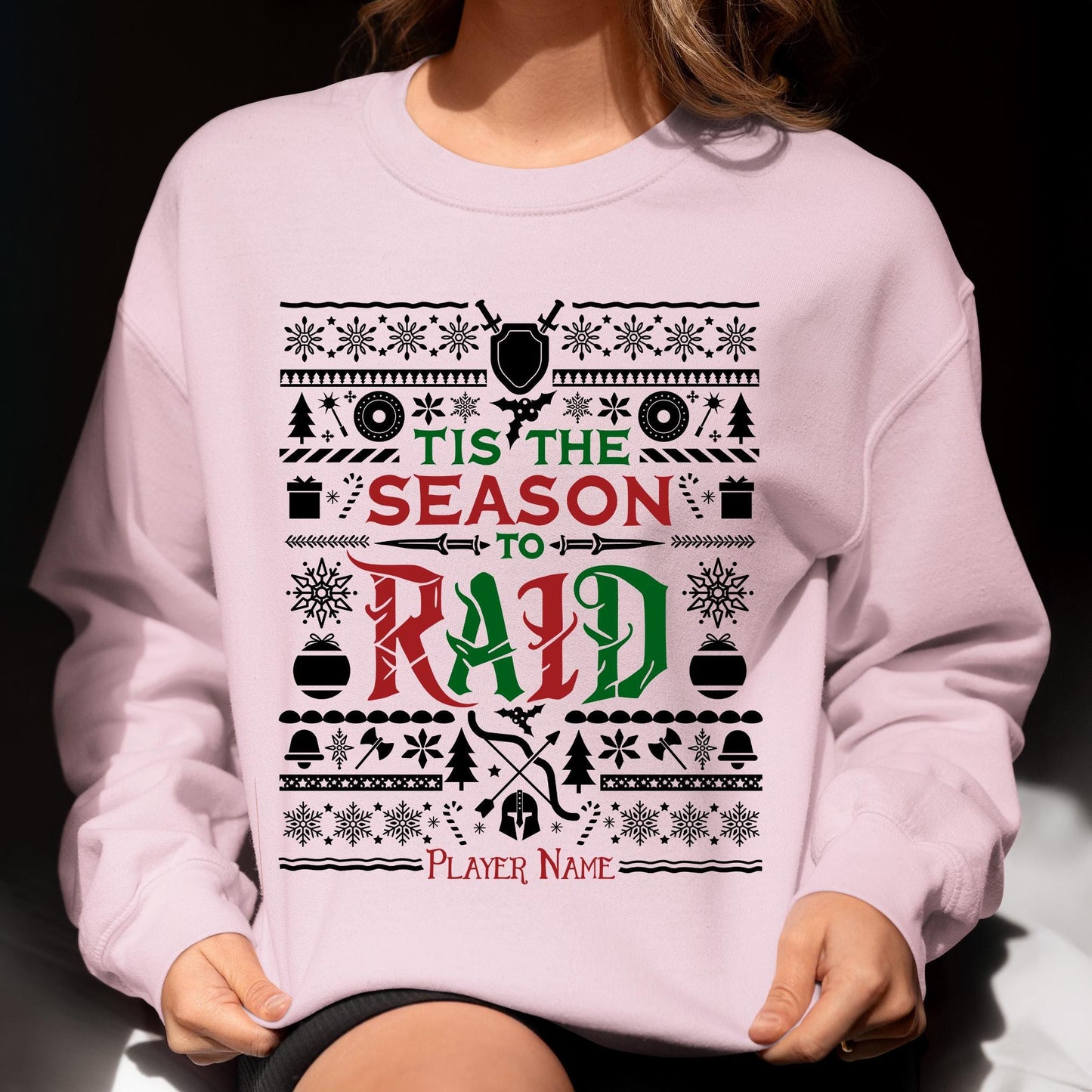 Personalize Tis the Season to Raid Christmas Sweater, World of Warcraft Christmas Holiday Sweatshirt Nerdy Gamer WoW DnD MTG Holiday Gift
