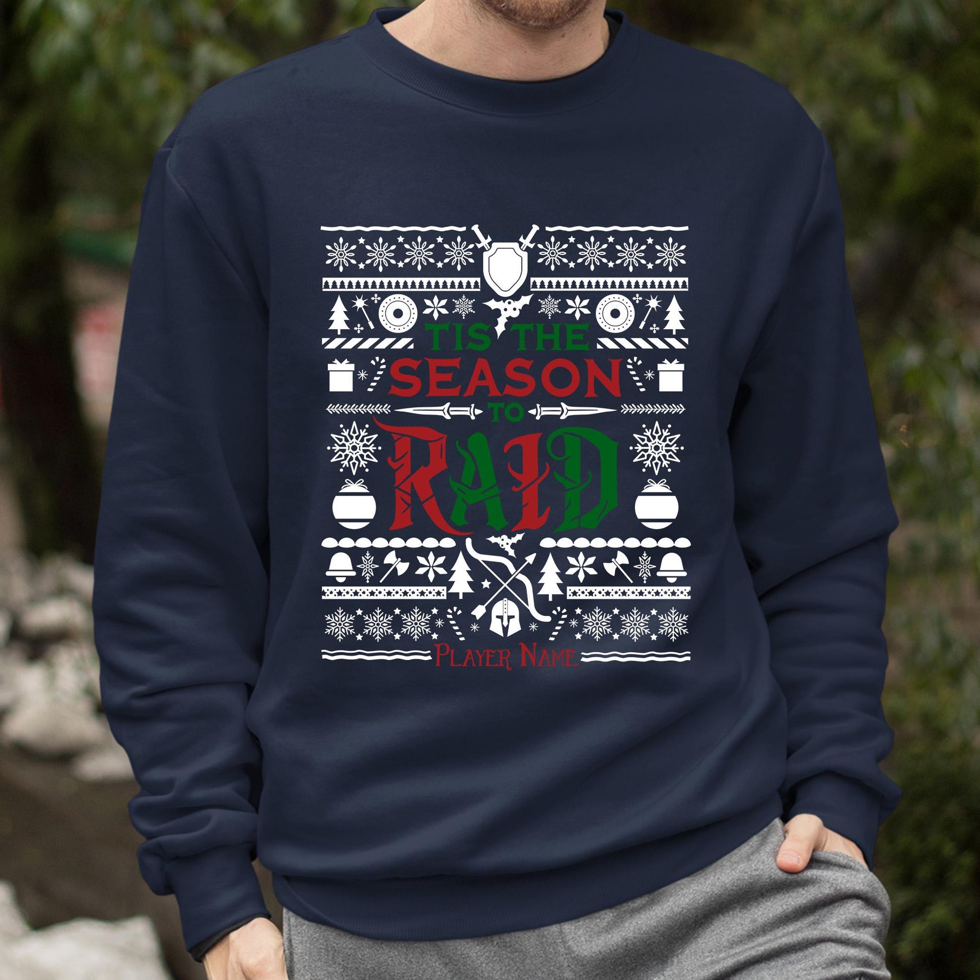 Personalize Tis the Season to Raid Christmas Sweater, World of Warcraft Christmas Holiday Sweatshirt Nerdy Gamer WoW DnD MTG Holiday Gift