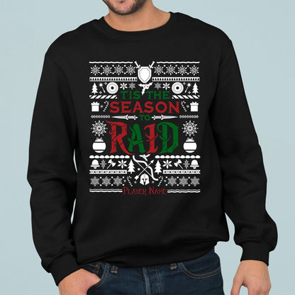 Personalize Tis the Season to Raid Christmas Sweater, World of Warcraft Christmas Holiday Sweatshirt Nerdy Gamer WoW DnD MTG Holiday Gift