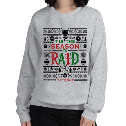 Personalize Tis the Season to Raid Christmas Sweater, World of Warcraft Christmas Holiday Sweatshirt Nerdy Gamer WoW DnD MTG Holiday Gift