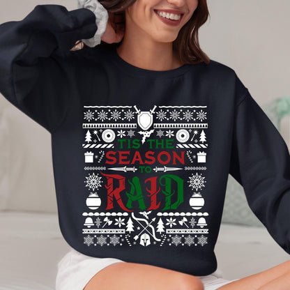 Personalize Tis the Season to Raid Christmas Sweater, World of Warcraft Christmas Holiday Sweatshirt Nerdy Gamer WoW DnD MTG Holiday Gift