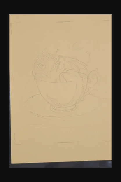 "Steeped in Magic" Baby Dragon in Teacup Pastel Print
