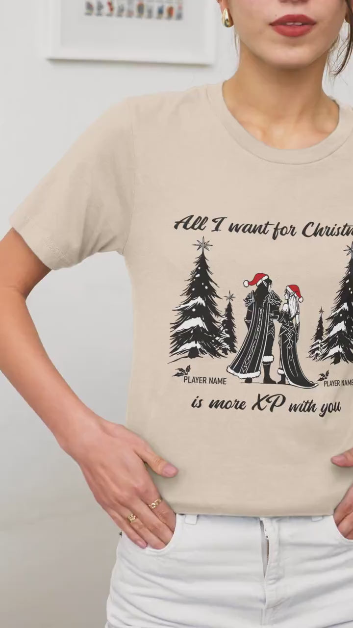 Personalize WoW All I Want For Christmas Couple Shirt, World of Warcraft Christmas Holiday Anniversary Gift for Him Her Gamer Couples