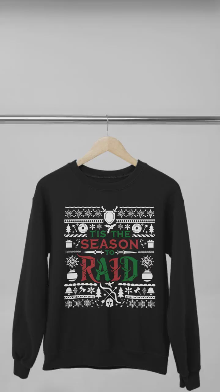 Personalize Tis the Season to Raid Christmas Sweater, World of Warcraft Christmas Holiday Sweatshirt Nerdy Gamer WoW DnD MTG Holiday Gift