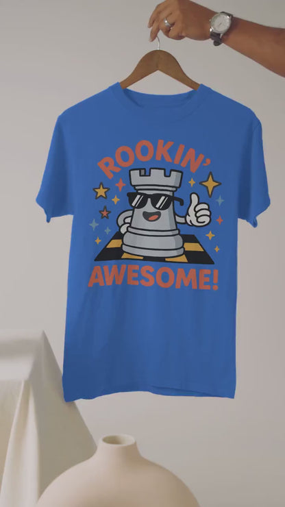 Rookin Awesome Kids Chess Shirt, Funny Chess Player T-Shirt for Boys and Girls, Checkmate Gift Tshirt, Board Game Nerdy Geek Kid Gamer Shirt