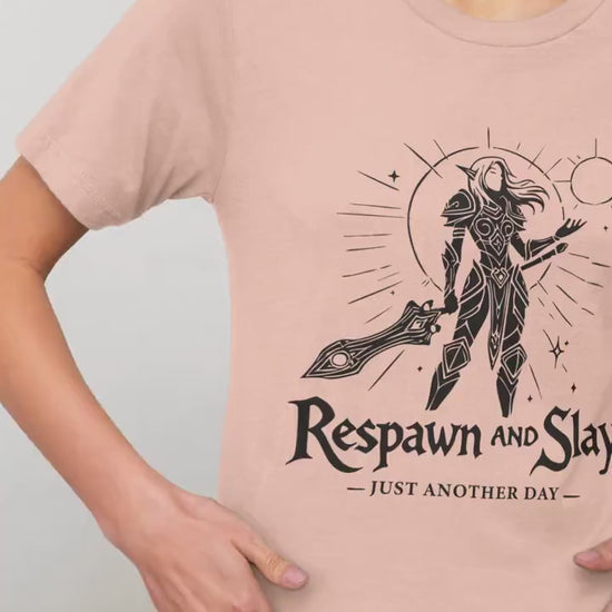 Gamer Girl Respawn & Slay Shirt, WoW Warcraft DnD Diablo Tee, RPG Gaming Apparel, Fantasy Gamer Gift for Her, Nerdy Geeky Girl Gaming Shirt