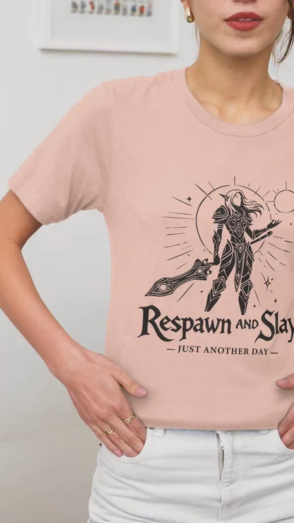Gamer Girl Respawn & Slay Shirt, WoW Warcraft DnD Diablo Tee, RPG Gaming Apparel, Fantasy Gamer Gift for Her, Nerdy Geeky Girl Gaming Shirt