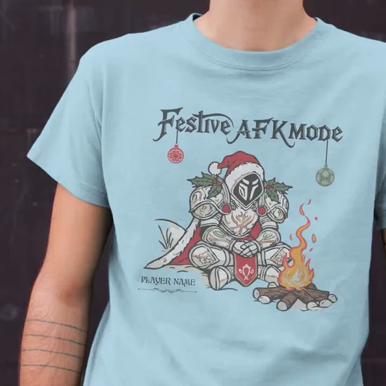Personalize Festive AFK Mode Gamer Shirt, World of Warcraft Holiday T-shirt WoW D&D MTG Christmas Gift Custom Nerdy Gamer Christmas Shirt
