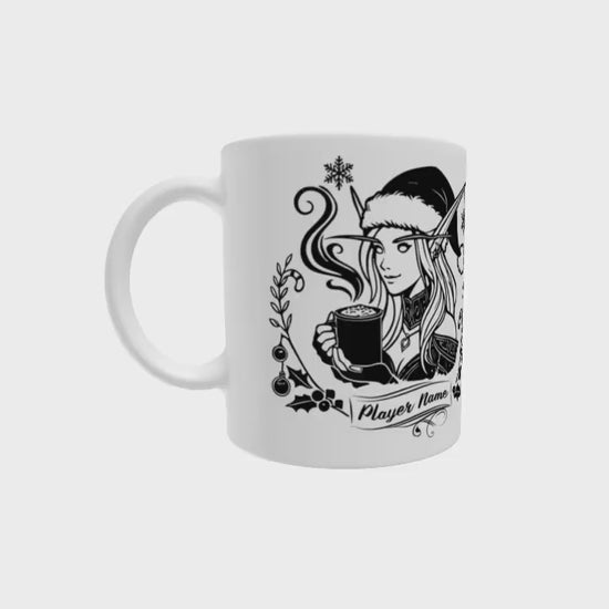 Personalize Powered by Hot Cocoa Gamer Girl Coffee Mug, World of Warcraft Gamer Girl Mug WoW D&D MTG Christmas Gamer Gift Holiday Gaming Cup