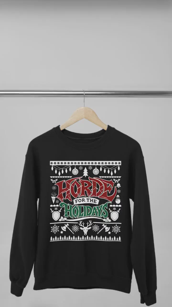 Personalize WoW Horde for the Holidays Ugly Christmas Sweater, Warcraft Christmas Sweater, Wow Holiday Gamer Cozy Sweatshirt Horde Xmas Gift