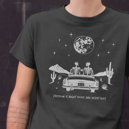 Freedom Is Night Roads & Desert Skies Skeleton Shirt, Western Gothic Graphic Tee, Boho Country Road Trip Gift Emo Alt Goth Cowboy Apparel