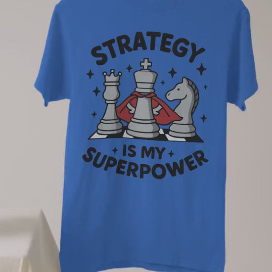 Strategy is My Superpower Chess Kids Shirt, Funny Chess Player Shirt Checkmate Chess Club Gift Tee for Boys Girls Geek Nerdy Gamer TShirt