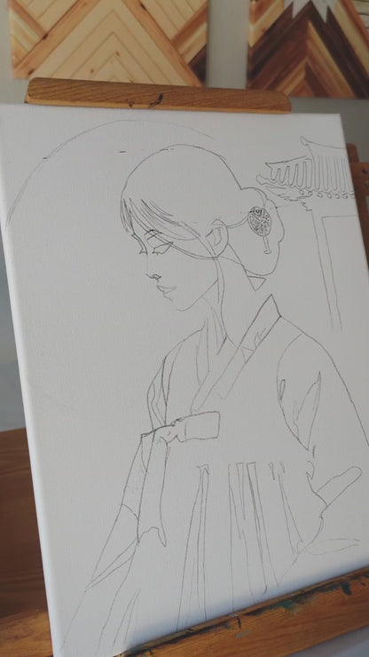 Moonlit Hanbok - Original Acrylic Painting (11" x 14")