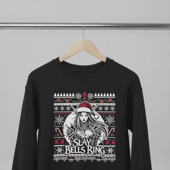Personalize Slay Bells Ring Ugly Christmas Sweater, World of Warcraft Christmas Sweater WoW D&D MTG Gamer Girl Cozy Sweatshirt Gaming Gift
