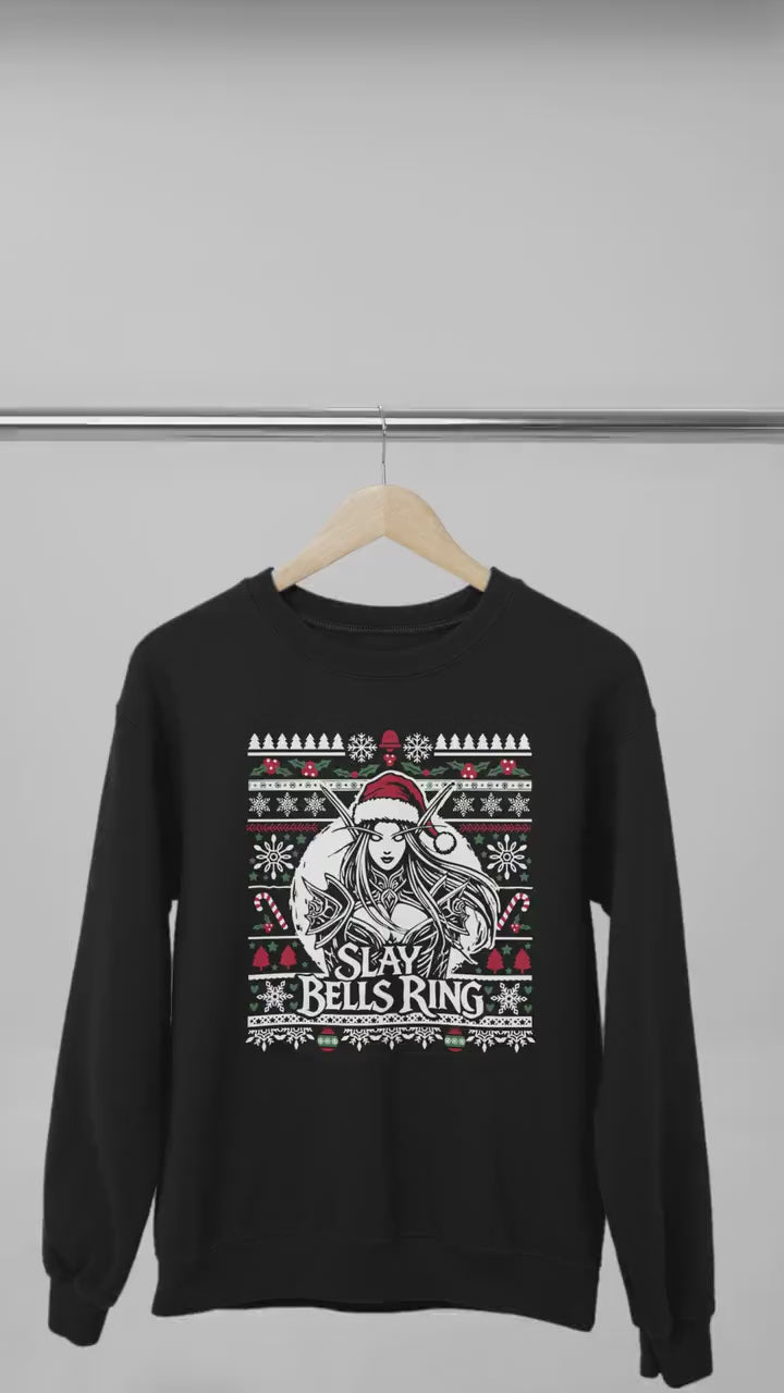 Personalize Slay Bells Ring Ugly Christmas Sweater, World of Warcraft Christmas Sweater WoW D&D MTG Gamer Girl Cozy Sweatshirt Gaming Gift