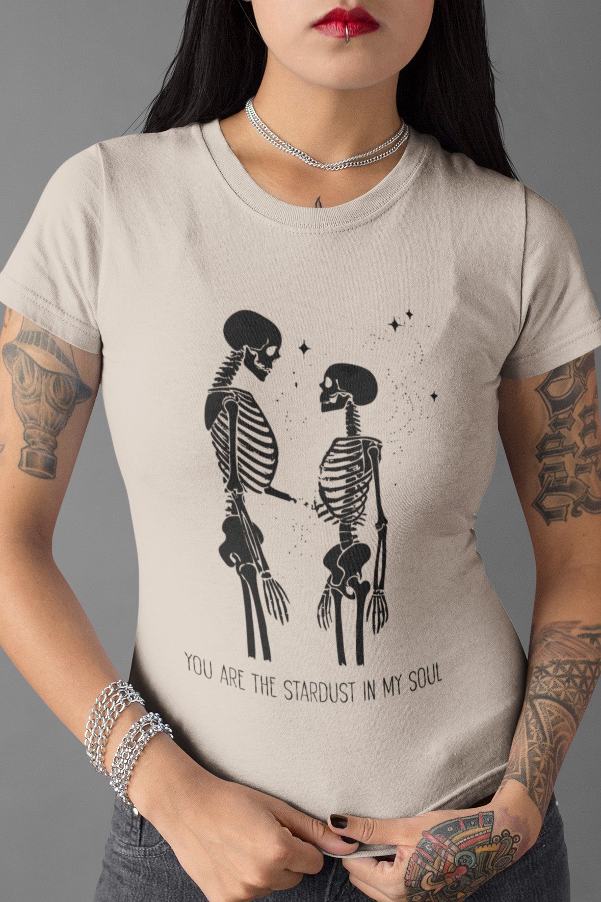 Gothic Romance Gift - Dark Romance Skeleton Shirt with Stardust Cosmic Design