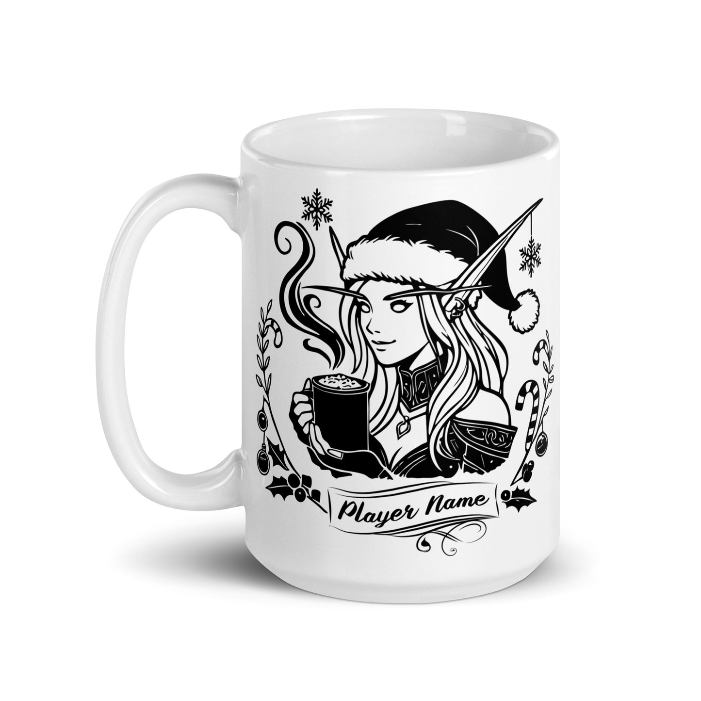 "Powered by Hot Cocoa" Gamer Girl Coffee Mug (Personalize)